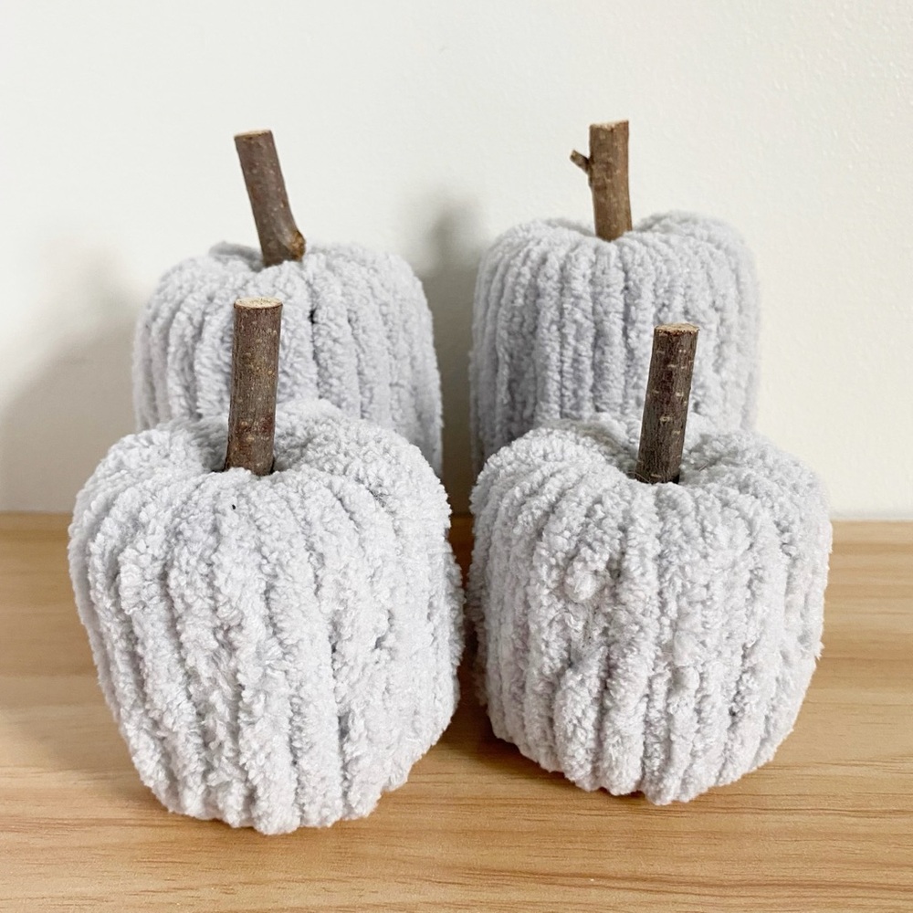 Handmade Light Gray Pumpkin Decor Set of 4
